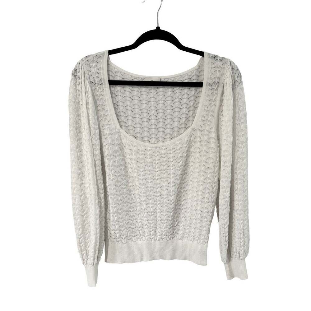 Wilfred Aritzia White Open Knit Scoop Neck Sweater Medium